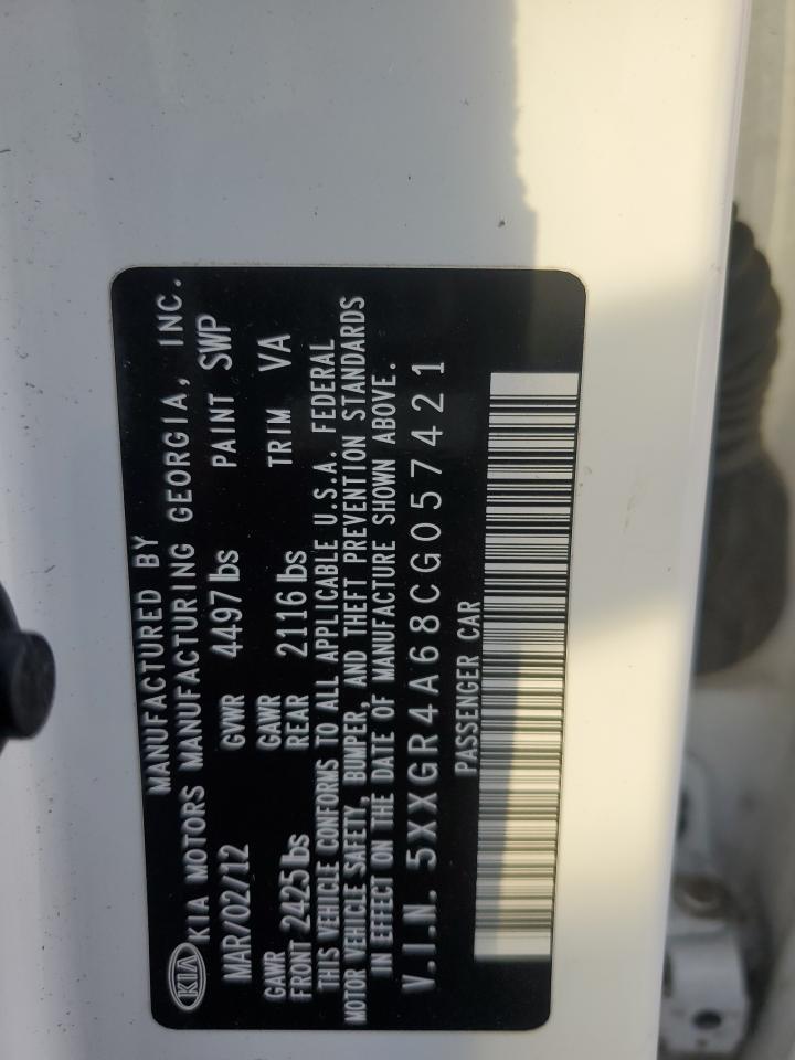 2012 Kia Optima Sx VIN: 5XXGR4A68CG057421 Lot: 82333995