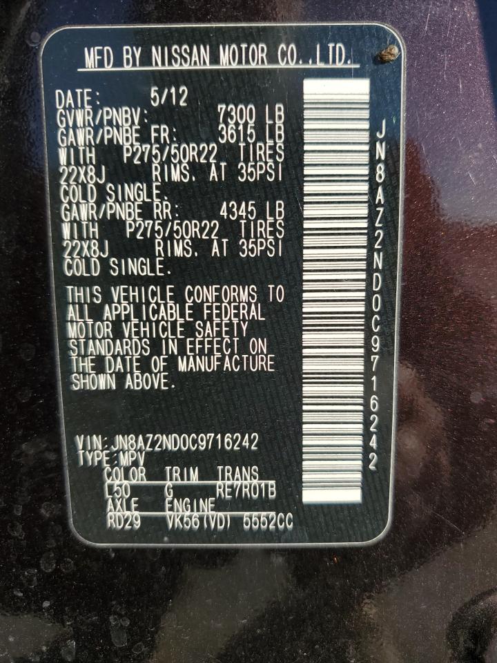 2012 Infiniti Qx56 VIN: JN8AZ2ND0C9716242 Lot: 91082435