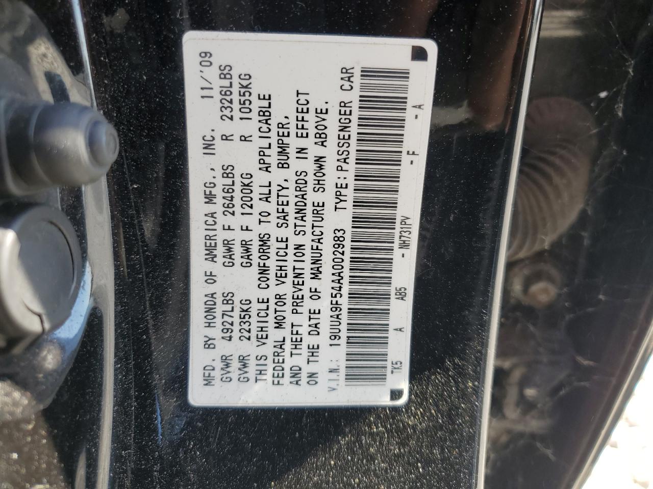 2010 Acura Tl VIN: 19UUA9F54AA002983 Lot: 86266955