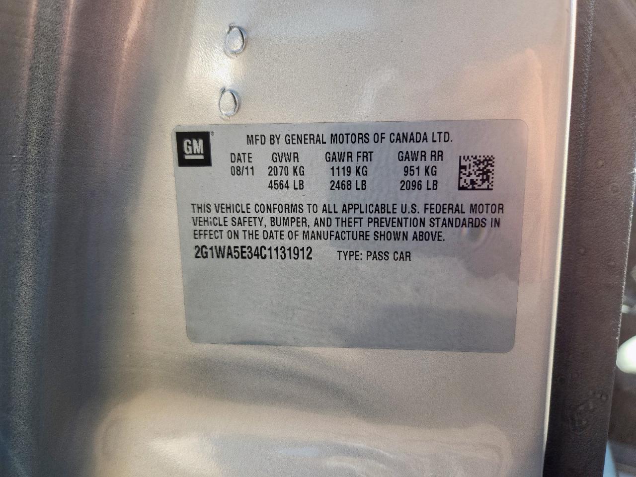 2012 Chevrolet Impala Ls VIN: 2G1WA5E34C1131912 Lot: 81864965