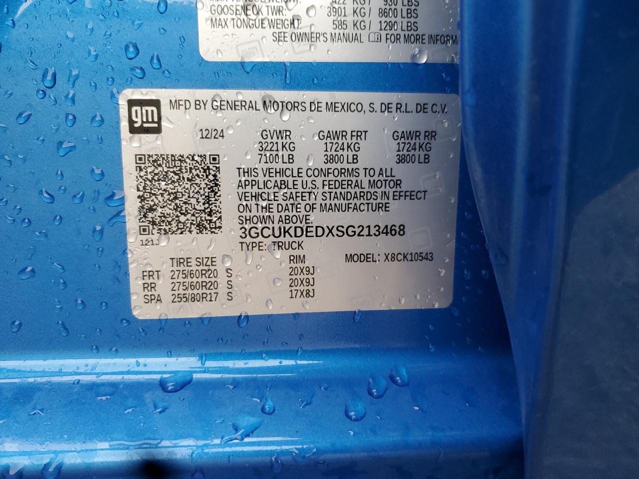 2025 Chevrolet Silverado K1500 Lt VIN: 3GCUKDEDXSG213468 Lot: 86147005