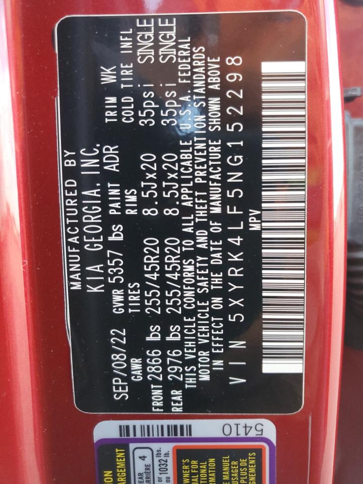 2022 Kia Sorento Sx VIN: 5XYRK4LF5NG152298 Lot: 84172335