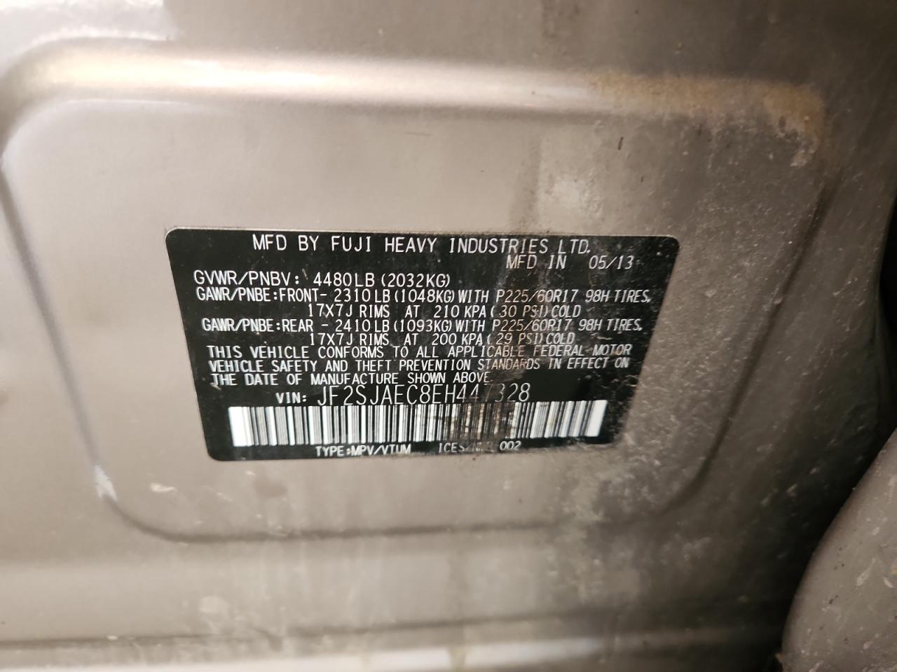 2014 Subaru Forester 2.5I Premium VIN: JF2SJAEC8EH447328 Lot: 84799355