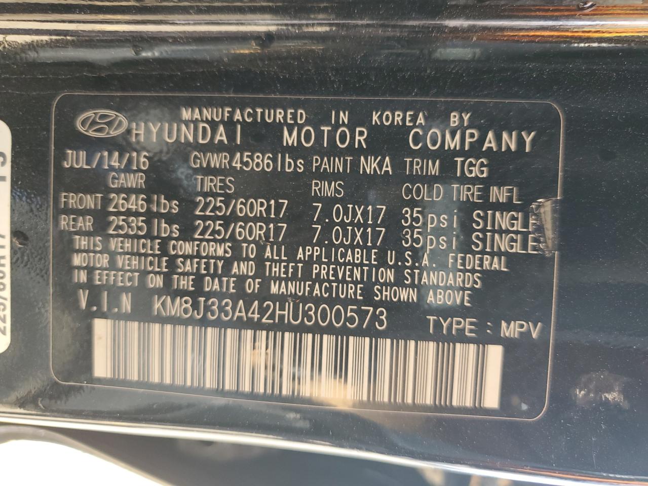 2017 Hyundai Tucson Limited VIN: KM8J33A42HU300573 Lot: 86456535