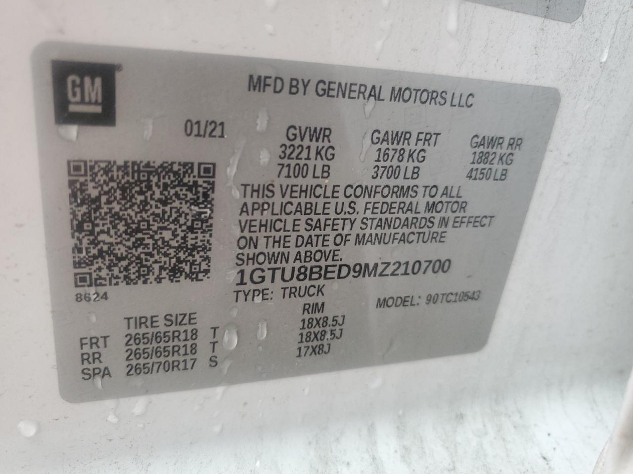 2021 GMC Sierra C1500 Sle VIN: 1GTU8BED9MZ210700 Lot: 90346775