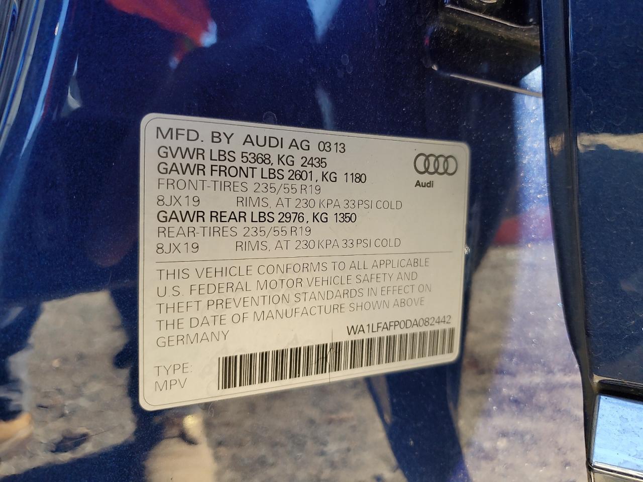 2013 Audi Q5 Premium Plus VIN: WA1LFAFP0DA082442 Lot: 84556905