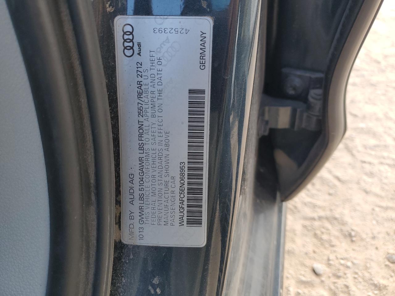 2014 Audi A6 Premium Plus VIN: WAUGFAFC5EN068953 Lot: 87007155