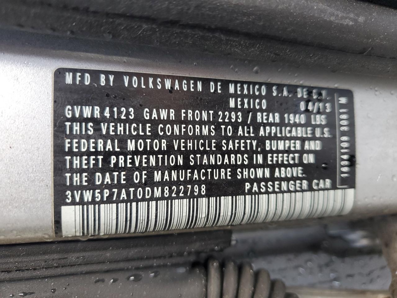 2013 Volkswagen Beetle VIN: 3VW5P7AT0DM822798 Lot: 84477645