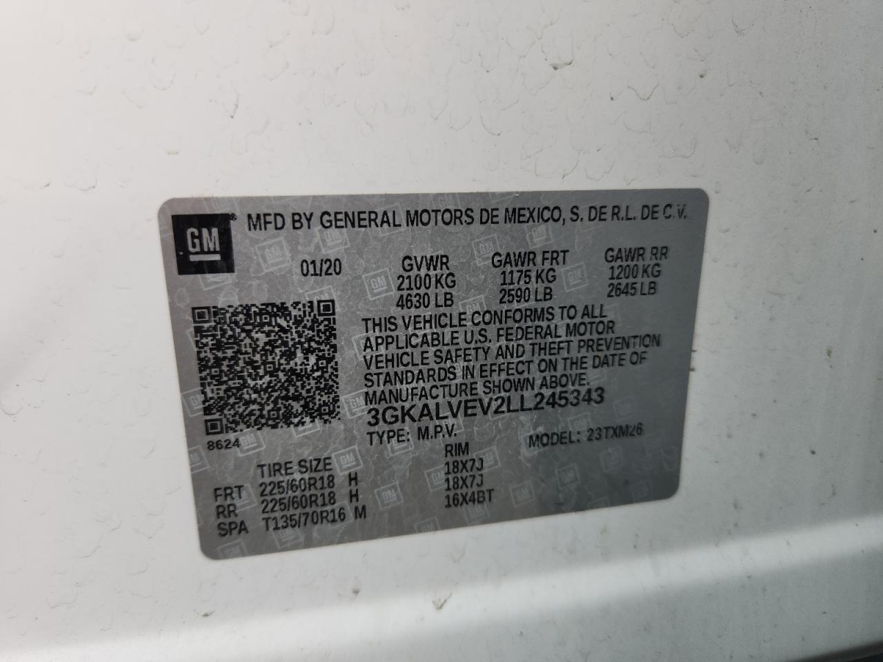 2020 GMC Terrain Slt VIN: 3GKALVEV2LL245343 Lot: 85647215