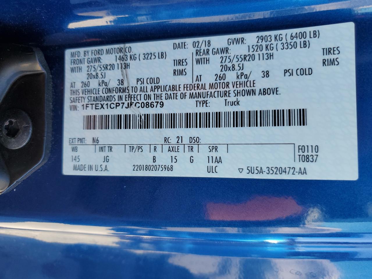 2018 Ford F150 Super Cab VIN: 1FTEX1CP7JFC08679 Lot: 80520595
