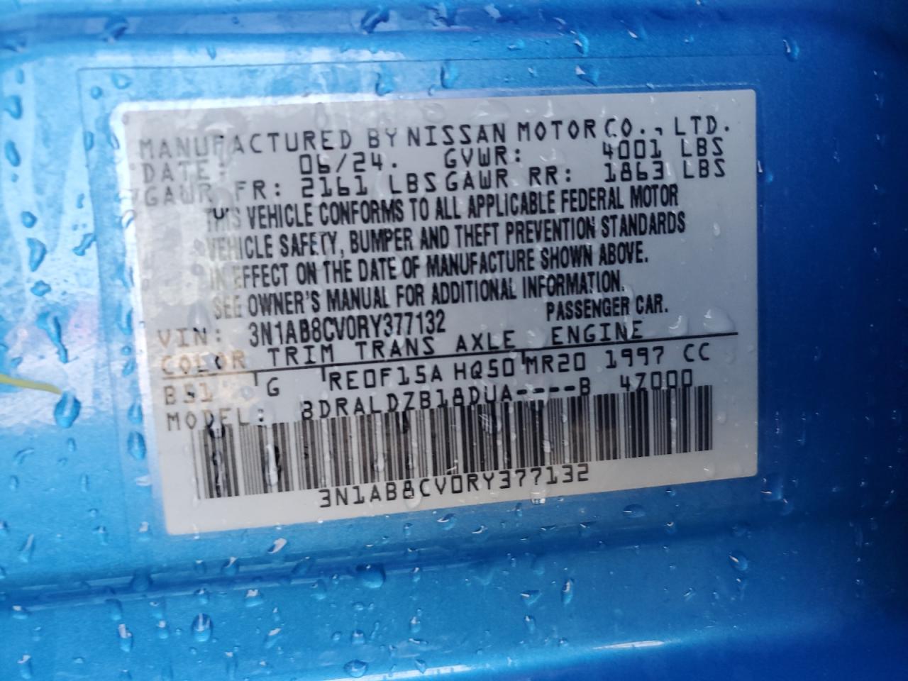 2024 Nissan Sentra Sv VIN: 3N1AB8CV0RY377132 Lot: 85830455