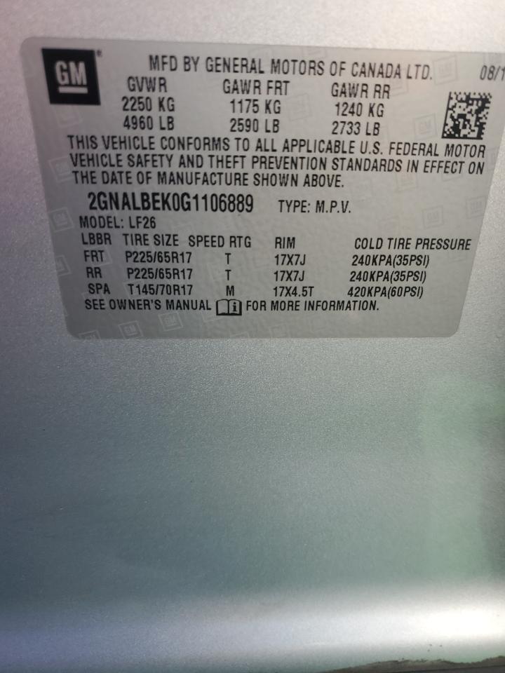 2016 Chevrolet Equinox Ls VIN: 2GNALBEK0G1106889 Lot: 86435945