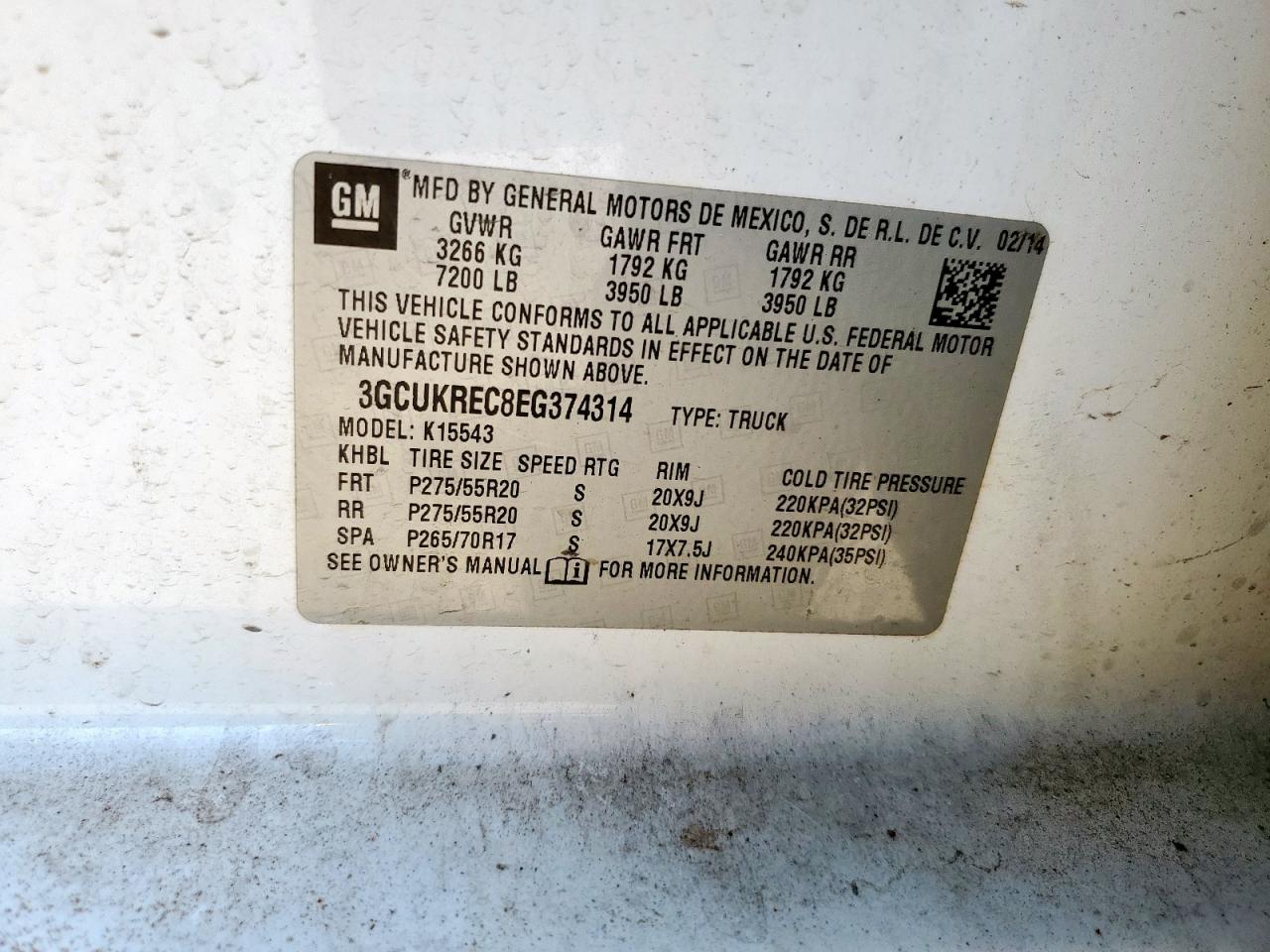 2014 Chevrolet Silverado K1500 Lt VIN: 3GCUKREC8EG374314 Lot: 86148015