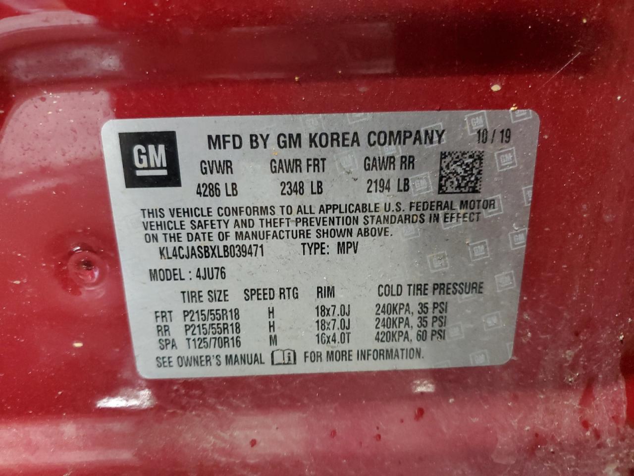 2020 Buick Encore Preferred VIN: KL4CJASBXLB039471 Lot: 90068915