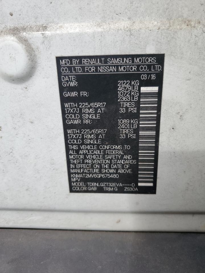 2016 Nissan Rogue S VIN: KNMAT2MV6GP675480 Lot: 82462375