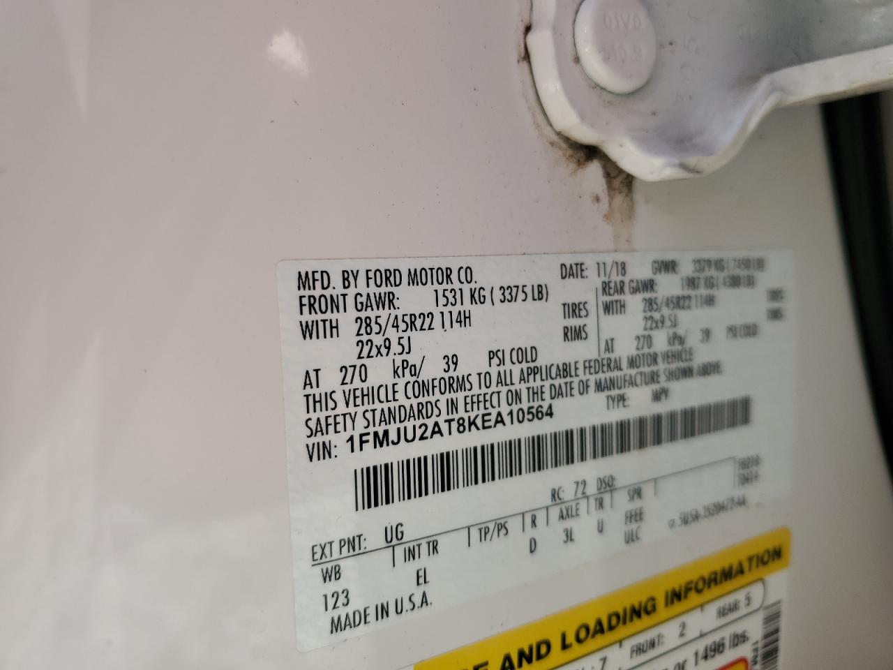 2019 Ford Expedition Limited VIN: 1FMJU2AT8KEA10564 Lot: 84724065