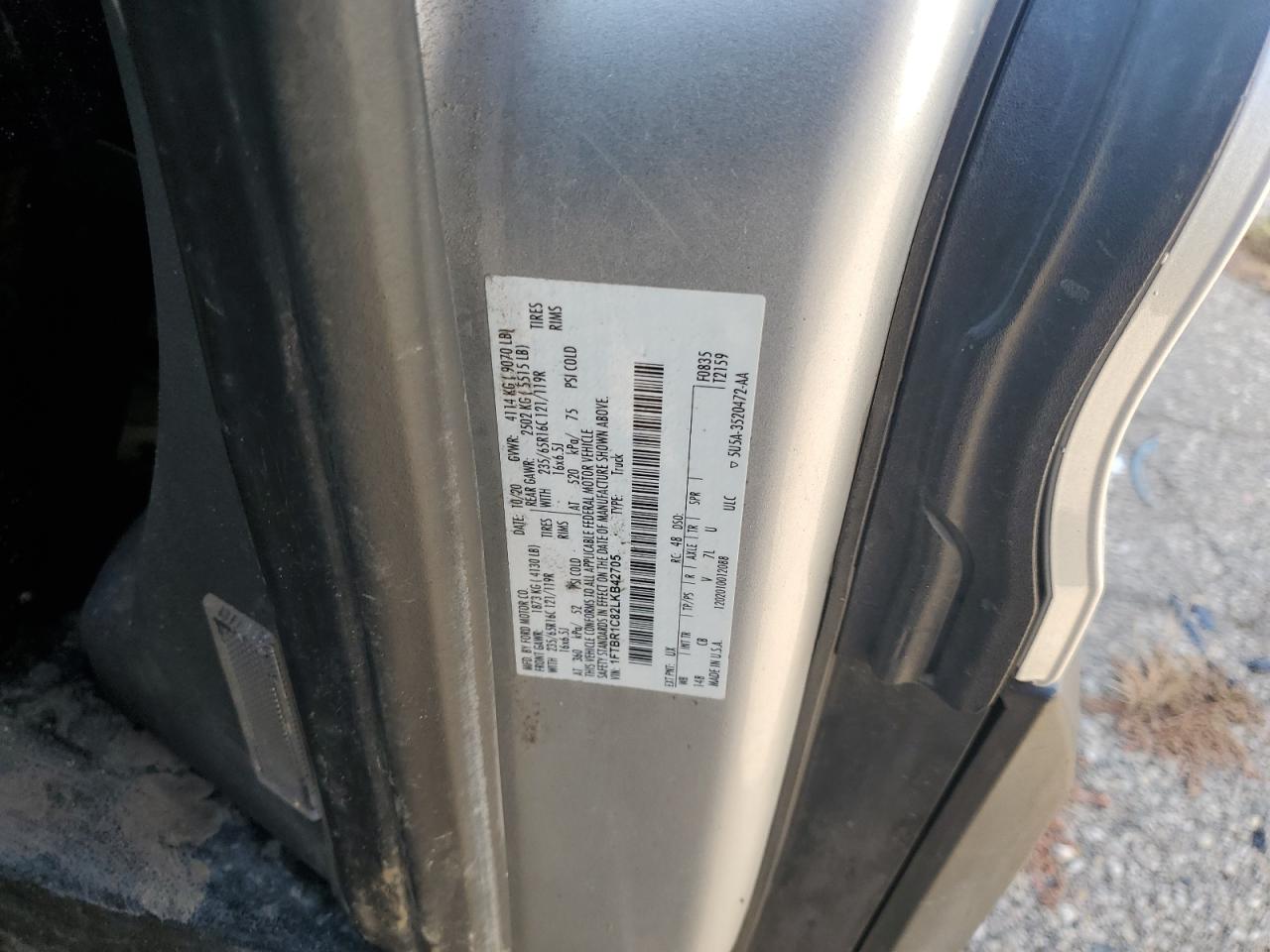 2020 Ford Transit T-250 VIN: 1FTBR1C82LKB42705 Lot: 85583165