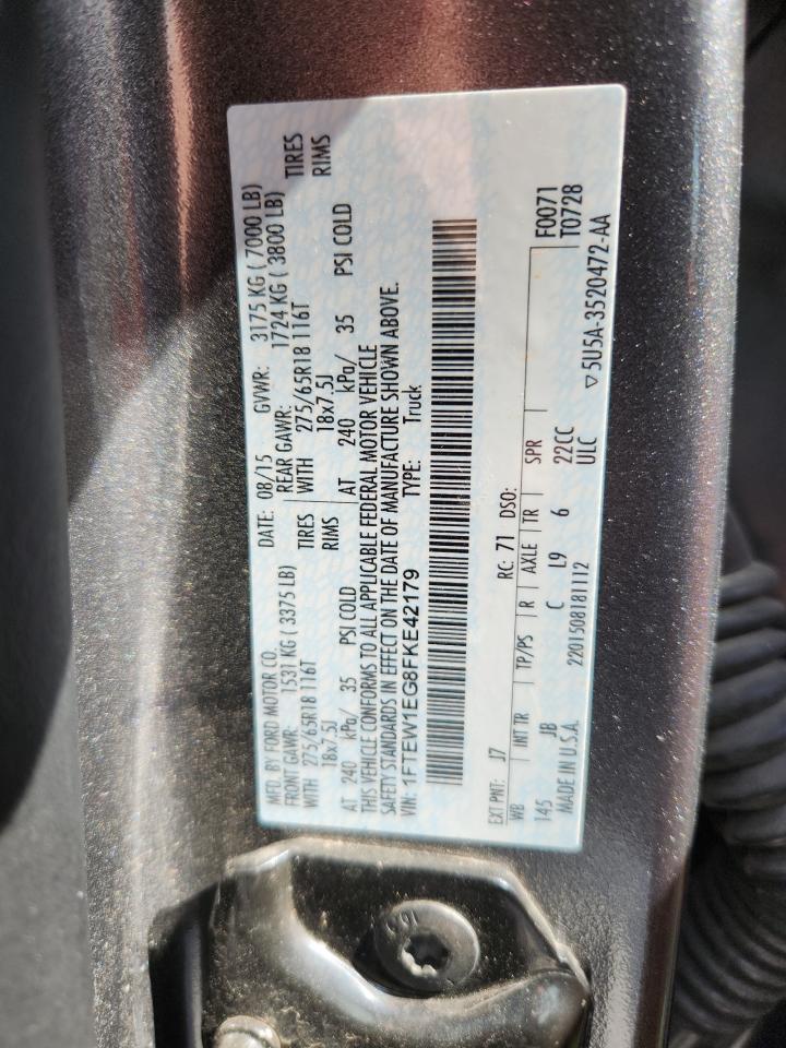 2015 Ford F150 Supercrew VIN: 1FTEW1EG8FKE42179 Lot: 86842545