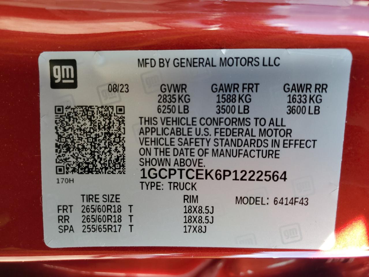 2023 Chevrolet Colorado Lt VIN: 1GCPTCEK6P1222564 Lot: 83843945