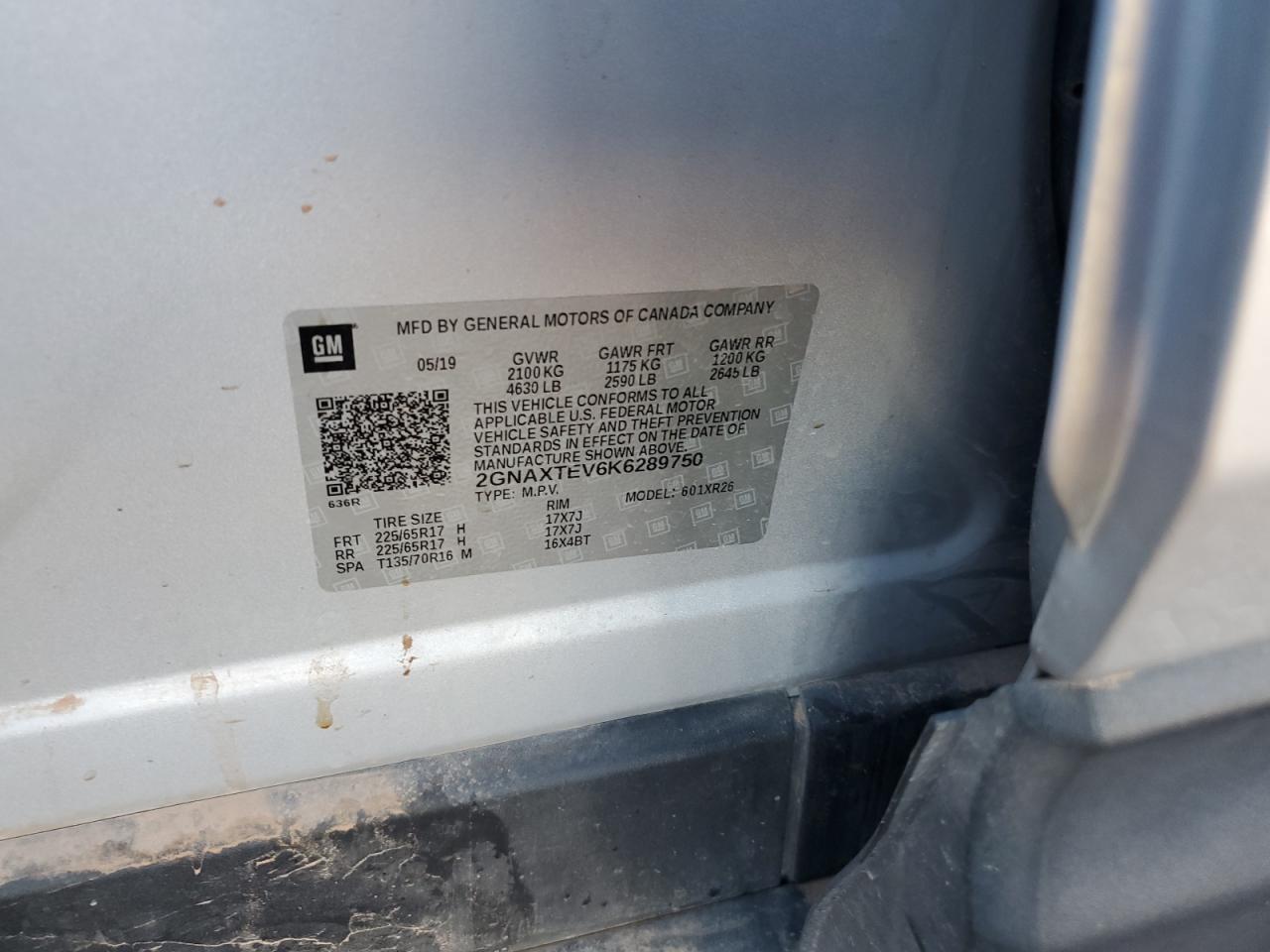 2019 Chevrolet Equinox Lt VIN: 2GNAXTEV6K6289750 Lot: 82192595