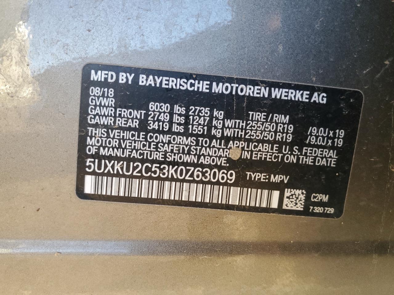 2019 BMW X6 xDrive35I VIN: 5UXKU2C53K0Z63069 Lot: 90253905