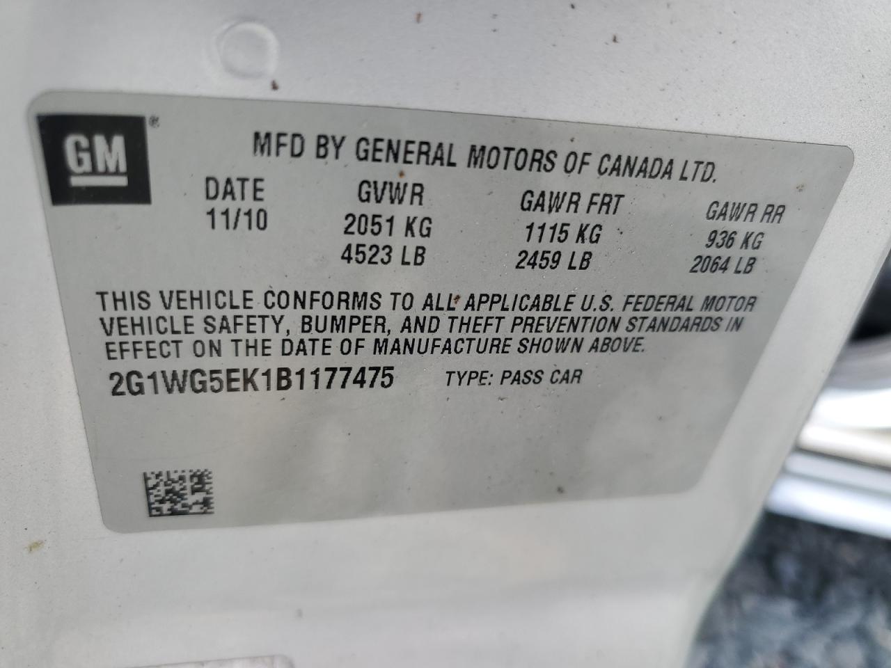 2011 Chevrolet Impala Lt VIN: 2G1WG5EK1B1177475 Lot: 83976645