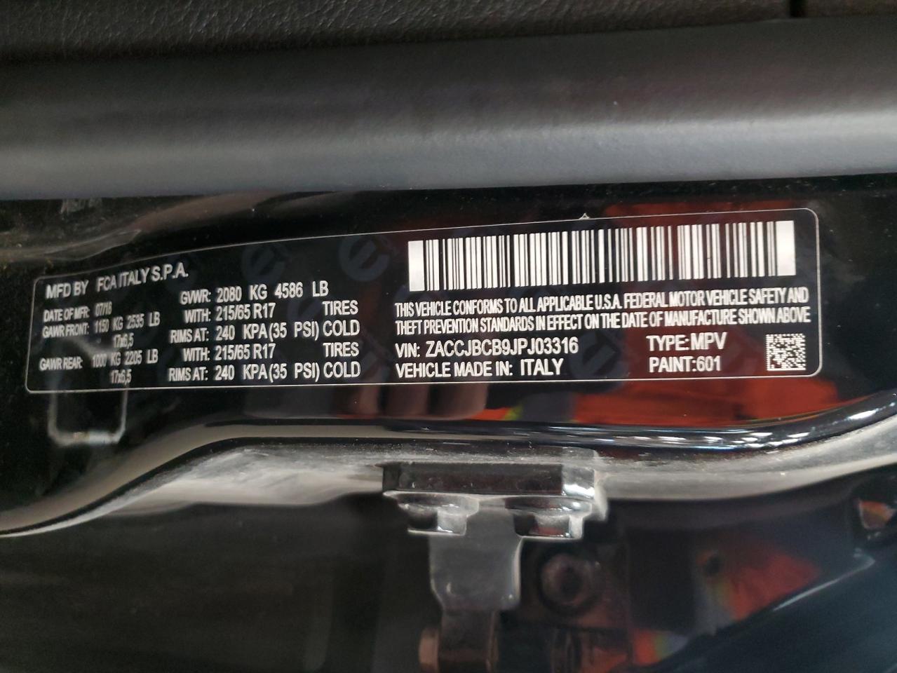 2018 Jeep Renegade Trailhawk VIN: ZACCJBCB9JPJ03316 Lot: 85385925