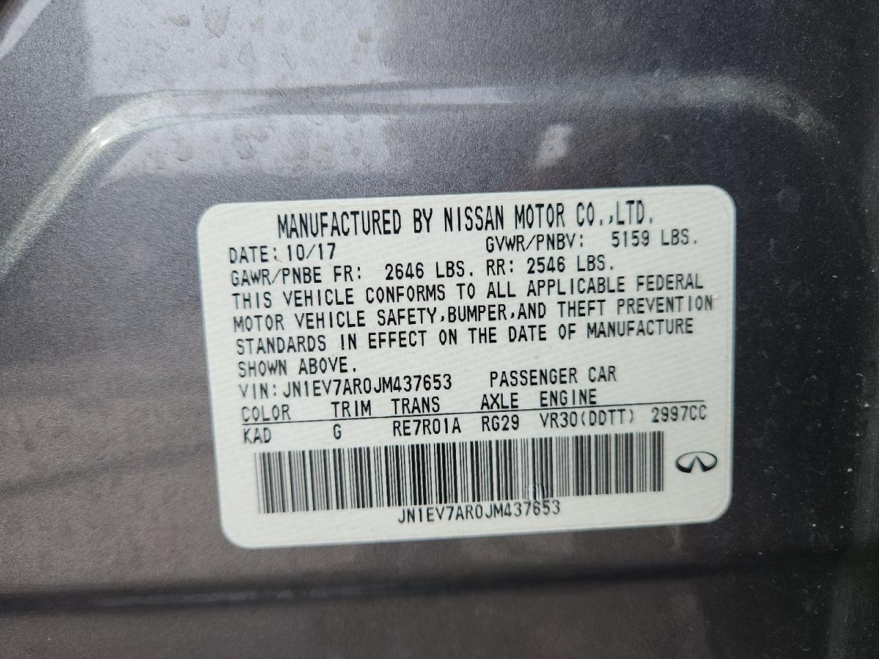 2018 Infiniti Q50 Luxe VIN: JN1EV7AR0JM437653 Lot: 86481445