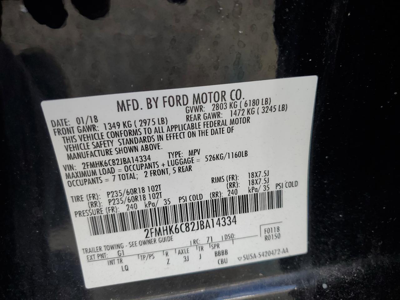 2018 Ford Flex Sel VIN: 2FMHK6C82JBA14334 Lot: 90362175