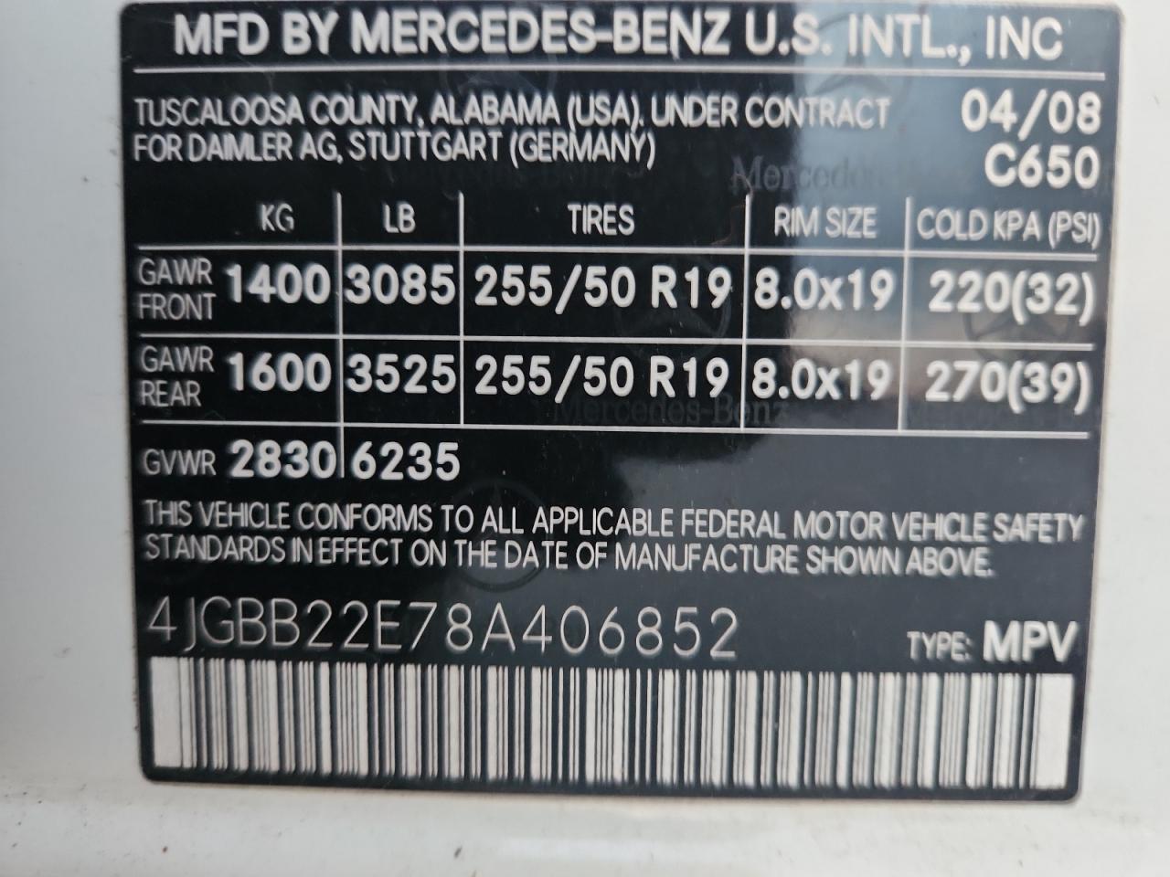 2008 Mercedes-Benz Ml 320 Cdi VIN: 4JGBB22E78A406852 Lot: 89693495