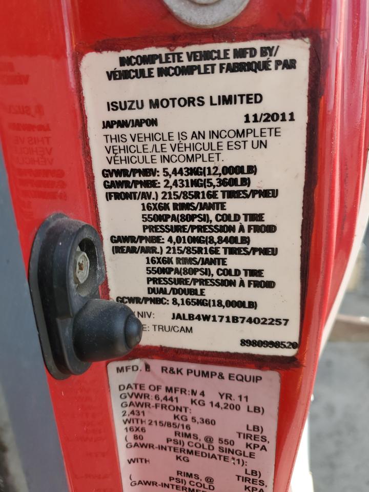 2011 Isuzu Npr VIN: JALB4W171B7402257 Lot: 89675585
