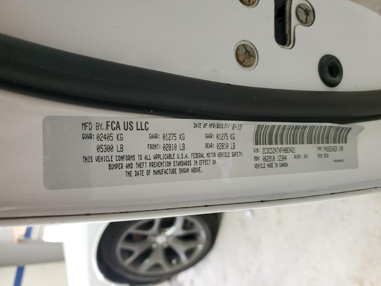 2015 Dodge Challenger Sxt VIN: 2C3CDZATXFH883421 Lot: 86319395