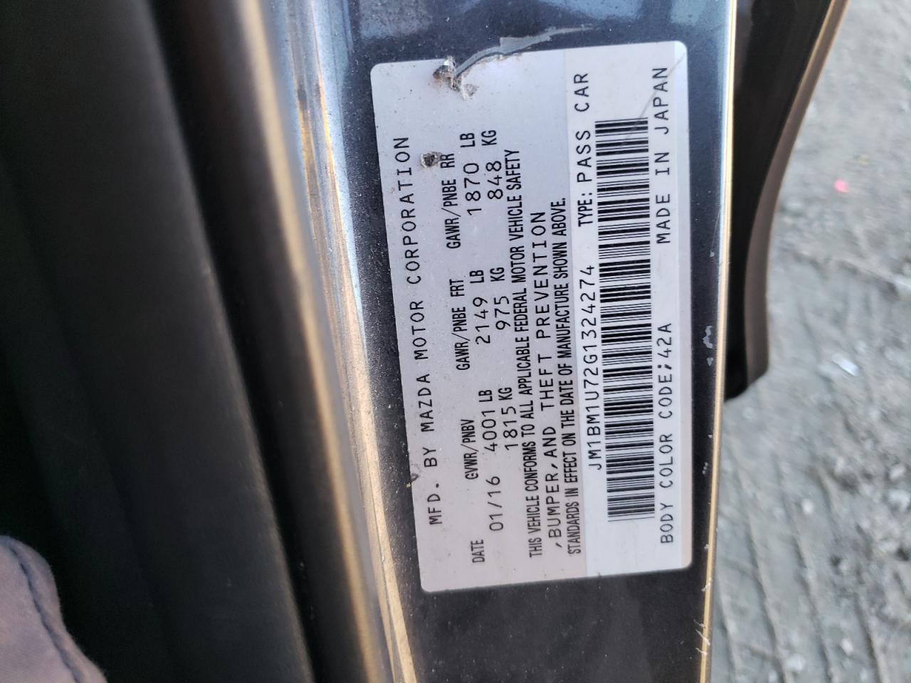 2016 Mazda 3 Sport VIN: JM1BM1U72G1324274 Lot: 87176245