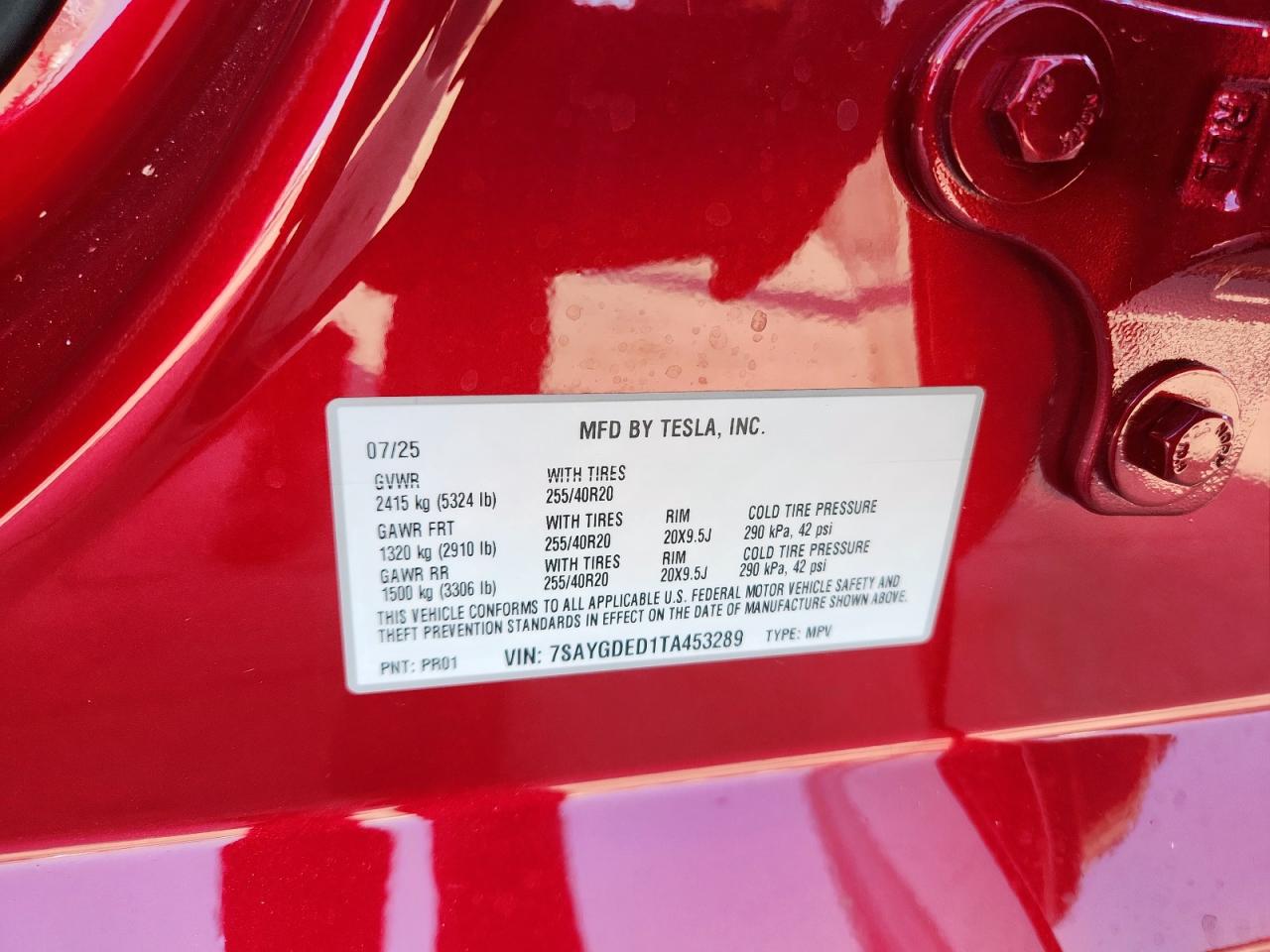 2026 Tesla Model Y VIN: 7SAYGDED1TA453289 Lot: 85735535