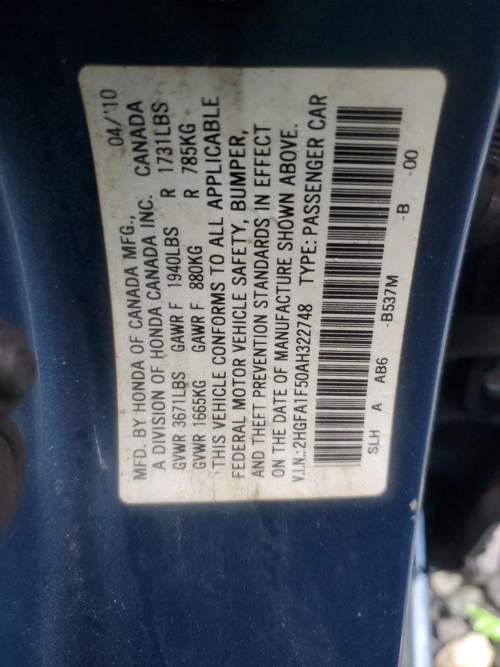 2010 Honda Civic Lx VIN: 2HGFA1F50AH322748 Lot: 86478525