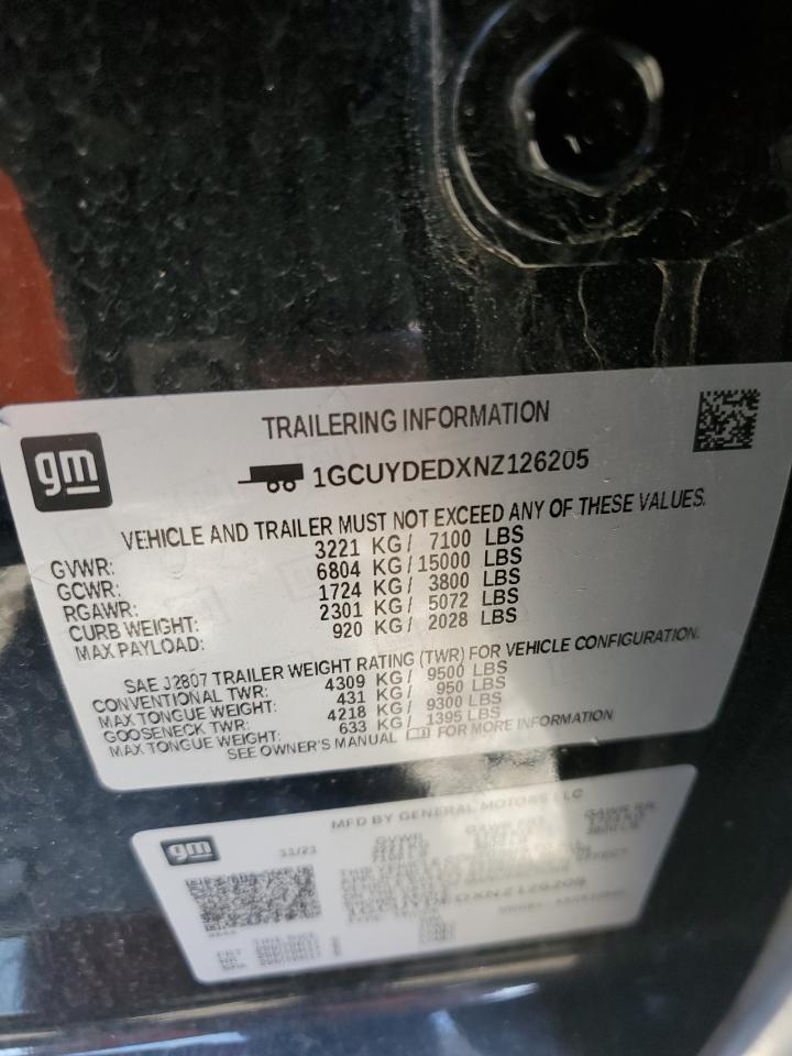 2022 Chevrolet Silverado Ltd K1500 Lt VIN: 1GCUYDEDXNZ126205 Lot: 82251475