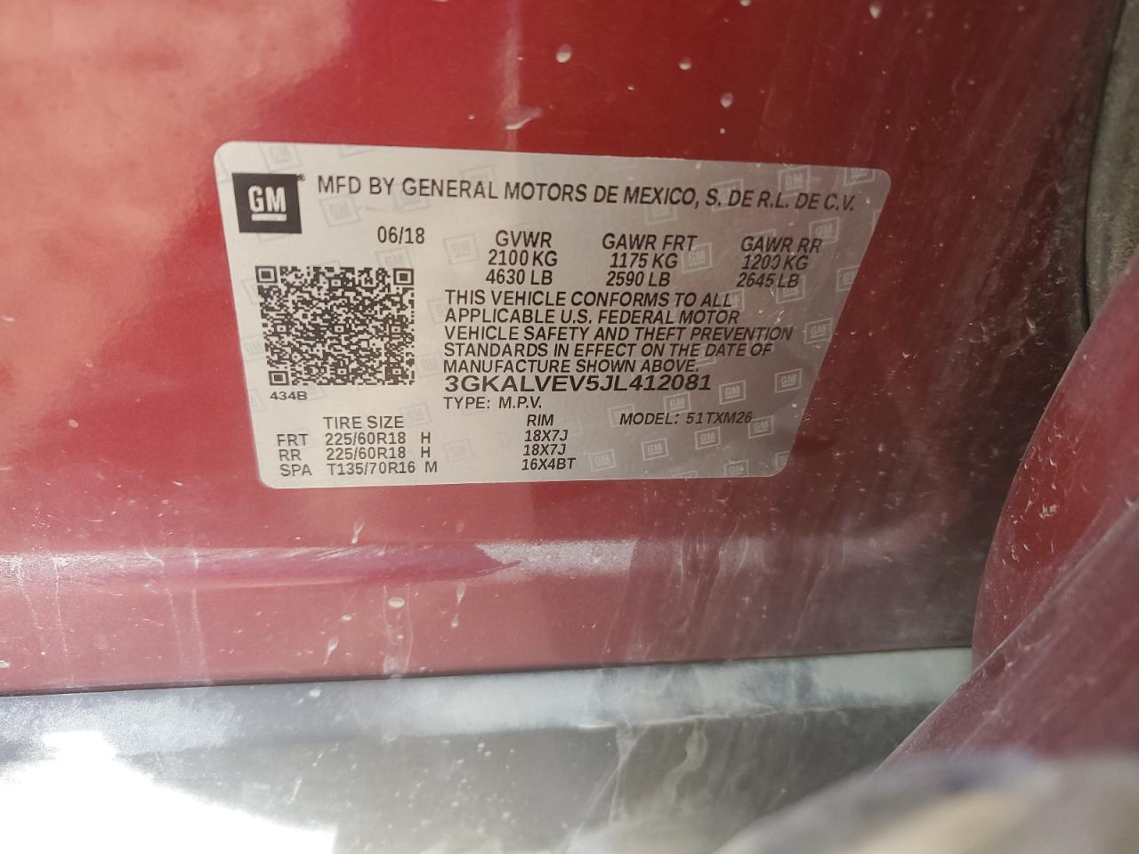 2018 GMC Terrain Slt VIN: 3GKALVEV5JL412081 Lot: 90301135