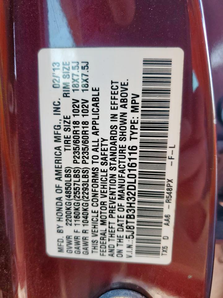 2013 Acura Rdx VIN: 5J8TB3H32DL016116 Lot: 84887185