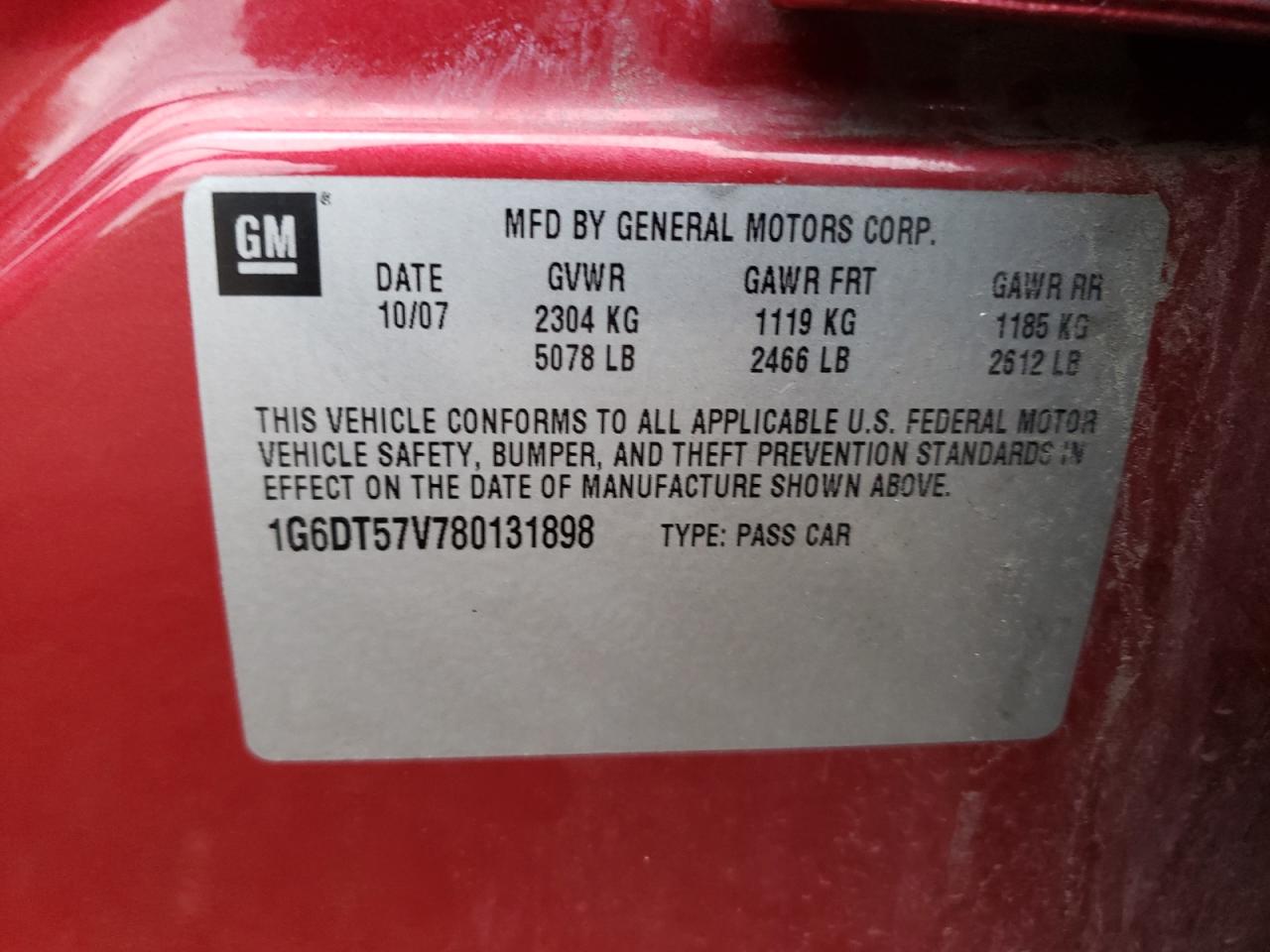 2008 Cadillac Cts Hi Feature V6 VIN: 1G6DT57V780131898 Lot: 87458465