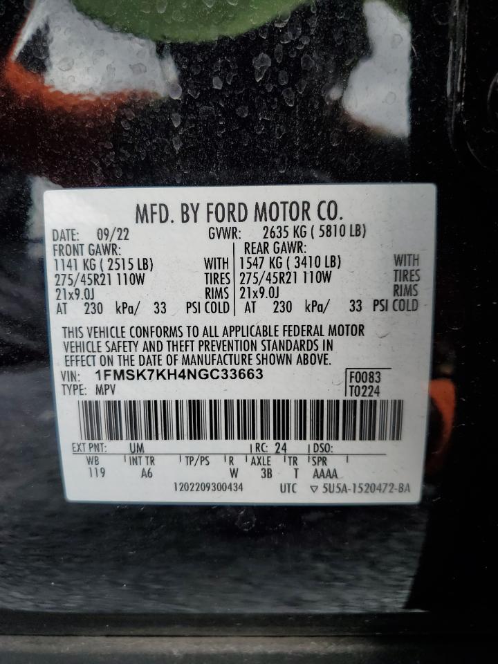 2022 Ford Explorer St-Line VIN: 1FMSK7KH4NGC33663 Lot: 80910015