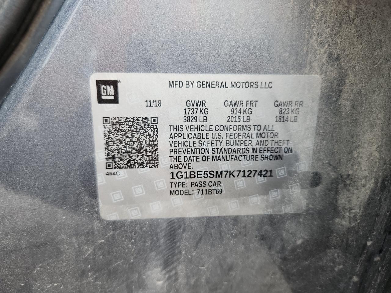 2019 Chevrolet Cruze Lt VIN: 1G1BE5SM7K7127421 Lot: 86631015