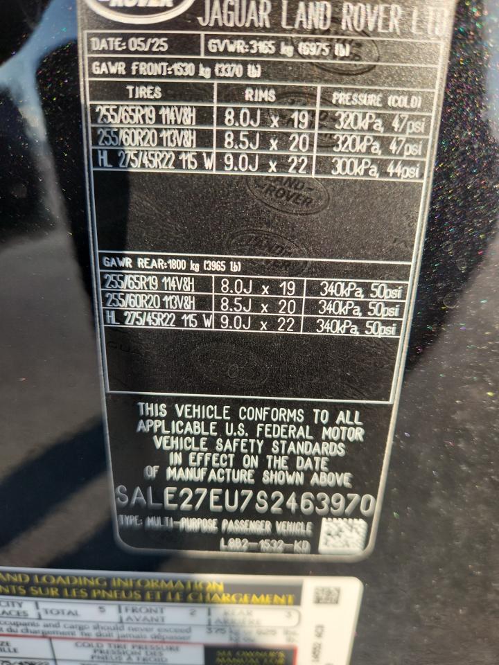 2025 Land Rover Defender 110 X-Dynamic Se VIN: SALE27EU7S2463970 Lot: 85706435