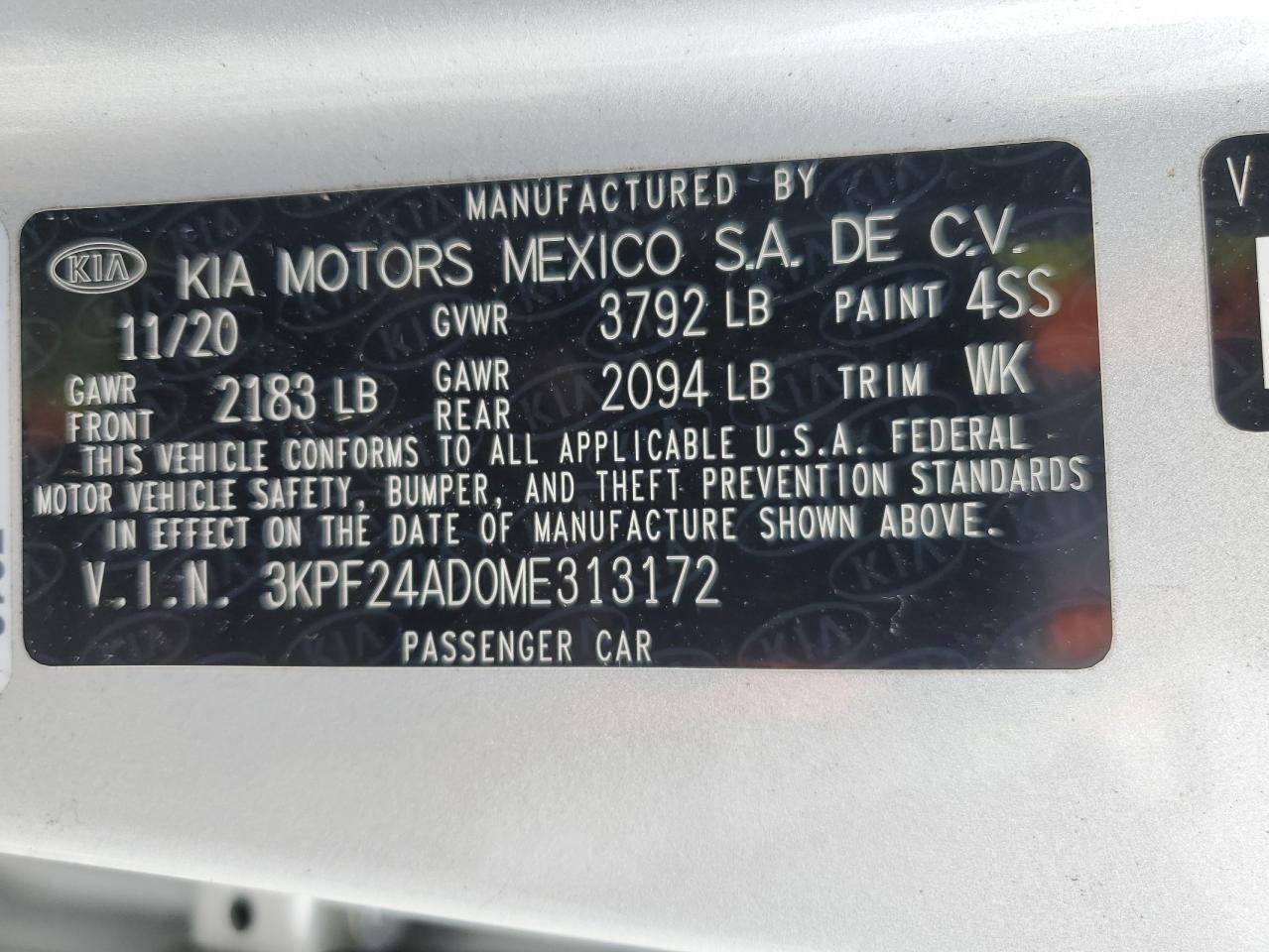 2021 Kia Forte Fe VIN: 3KPF24AD0ME313172 Lot: 86135015