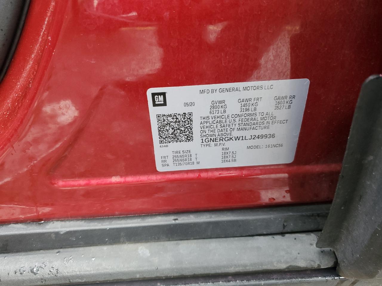 2020 Chevrolet Traverse Lt VIN: 1GNERGKW1LJ249936 Lot: 84621005