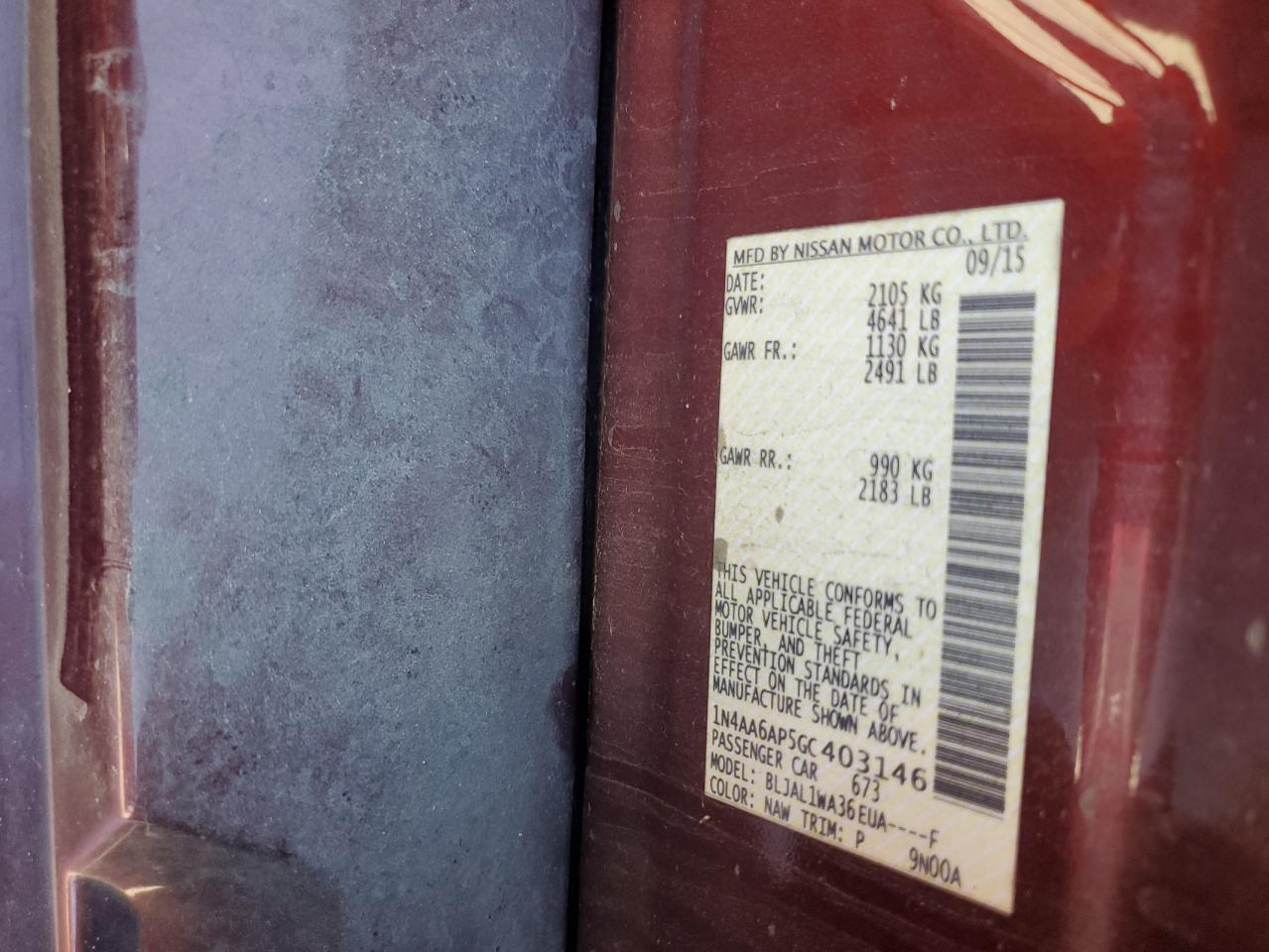 2016 Nissan Maxima 3.5S VIN: 1N4AA6AP5GC403146 Lot: 87261355