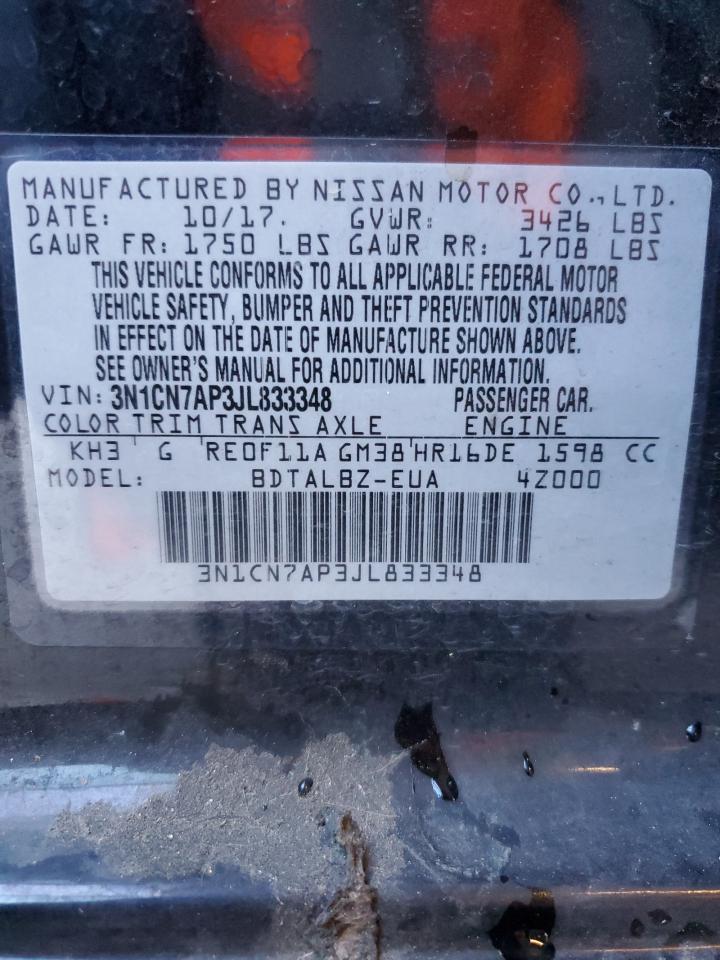 2018 Nissan Versa S VIN: 3N1CN7AP3JL833348 Lot: 84477955