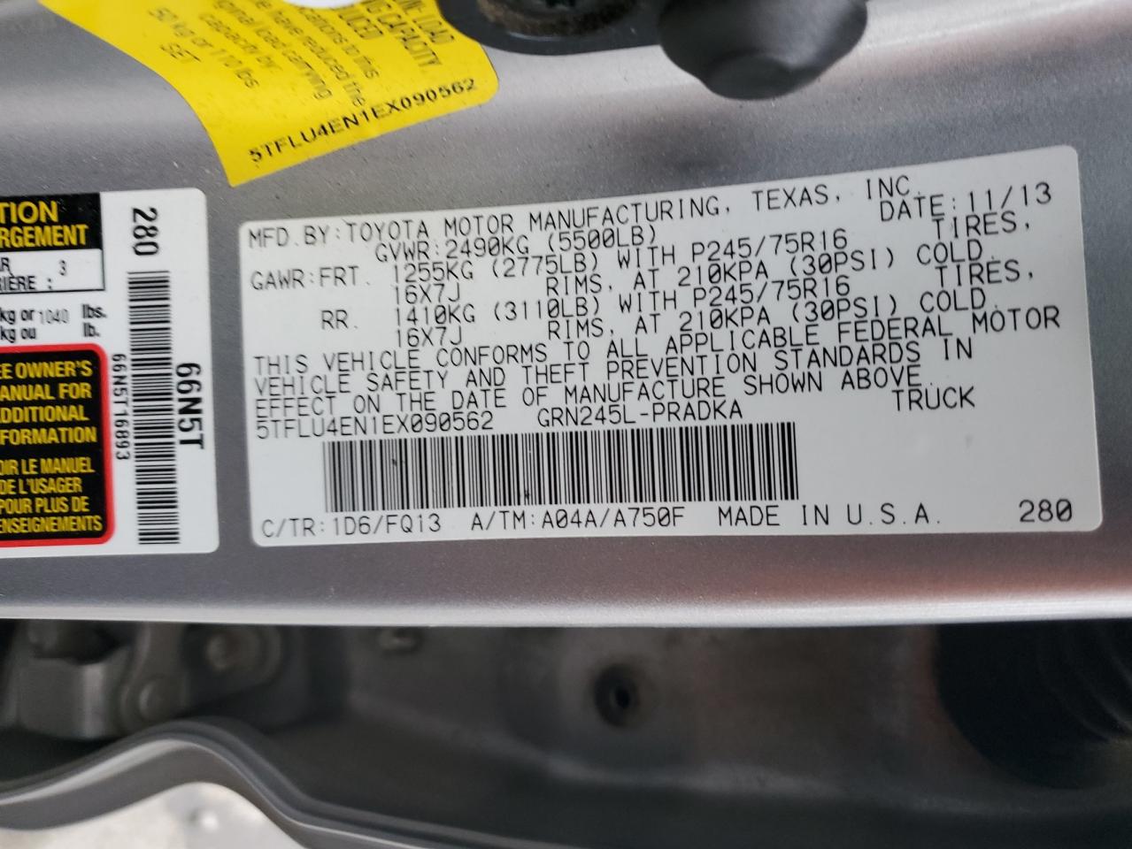 2014 Toyota Tacoma Double Cab VIN: 5TFLU4EN1EX090562 Lot: 90104455