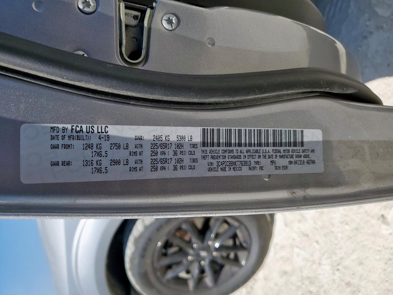 2019 Dodge Journey Se VIN: 3C4PDCBBXKT763913 Lot: 86697155