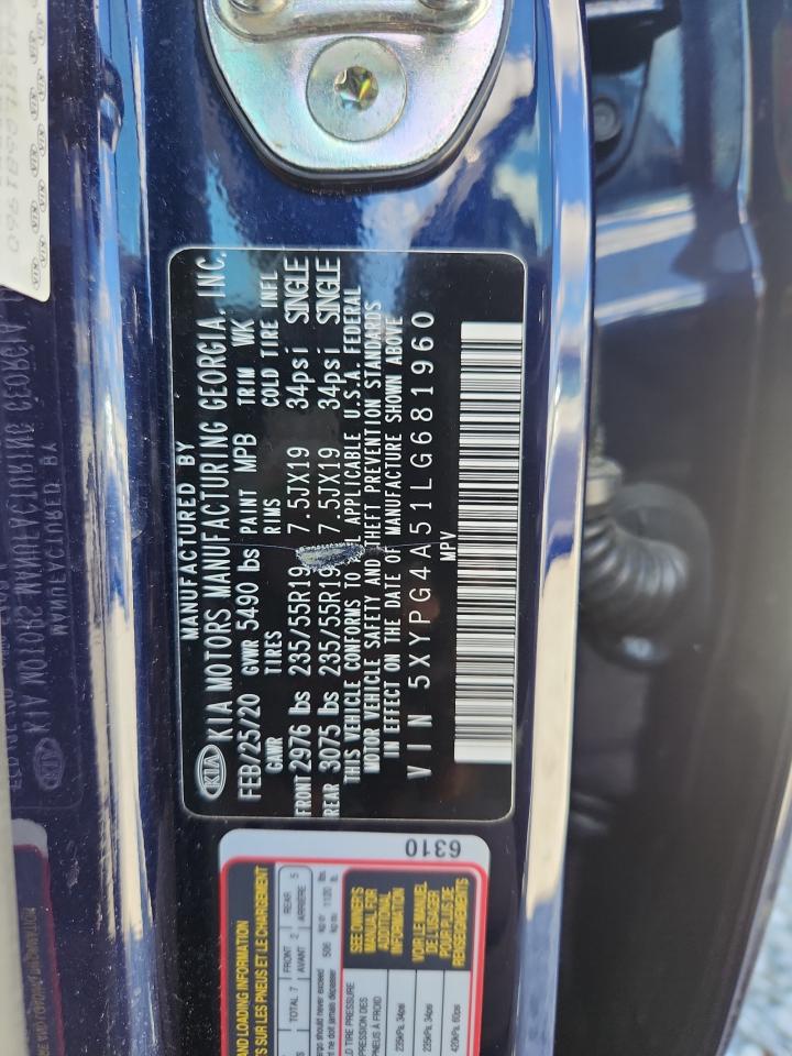 2020 Kia Sorento S VIN: 5XYPG4A51LG681960 Lot: 86154795