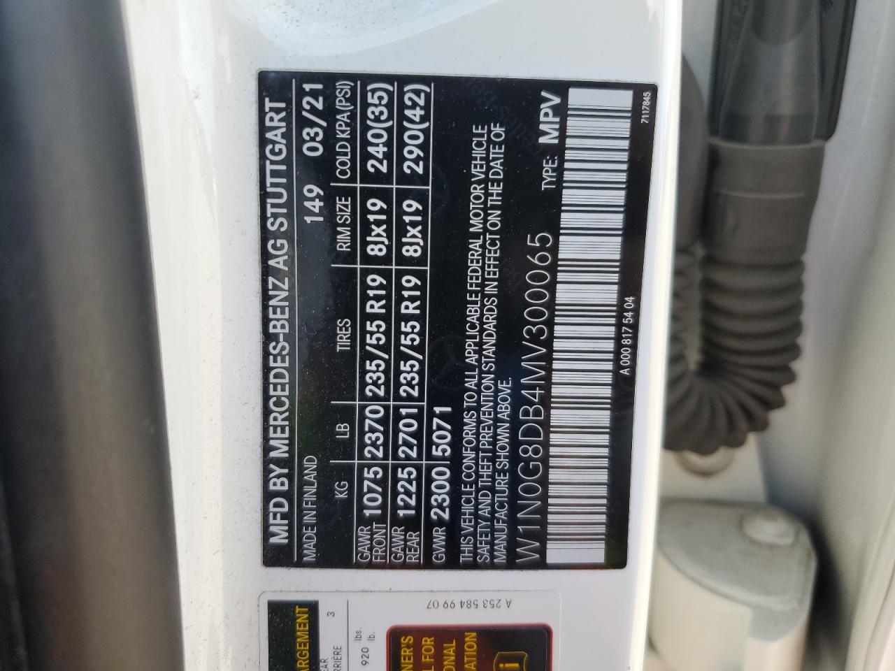 2021 Mercedes-Benz Glc 300 VIN: W1N0G8DB4MV300065 Lot: 89642285